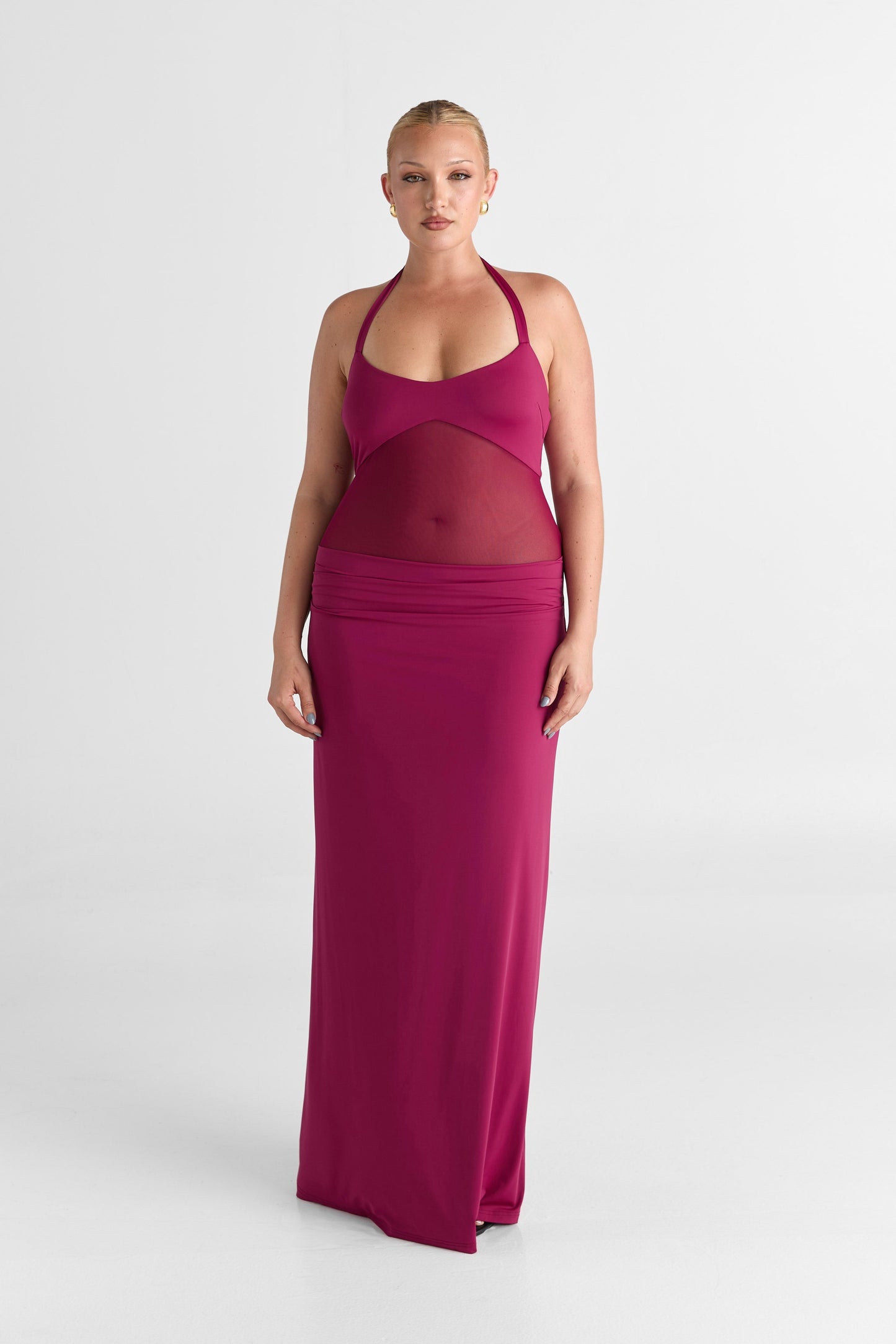 Sorella — Elegant Maxi Dress with Sheer Mesh Waist Detailing