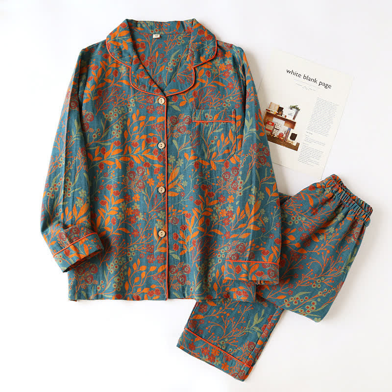 Liora — Floral Jacquard Cotton Loungewear Set with Lightweight Comfort