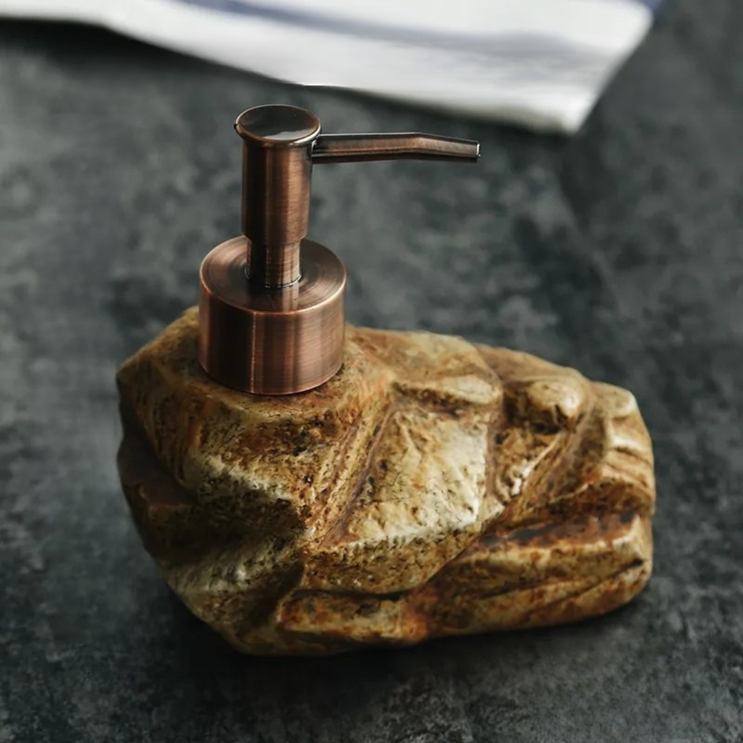 Kairo Stone Dispenser — Volcanic-Inspired Ceramic Soap Pump with Slip-Resistant Base