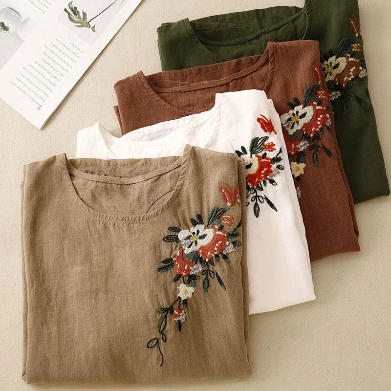 Liora — Embroidered Linen Dress with Relaxed Fit