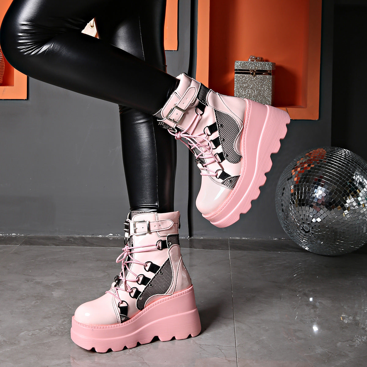 Liora — Gothic Platform Boots with Chunky Sole and Buckle Accents