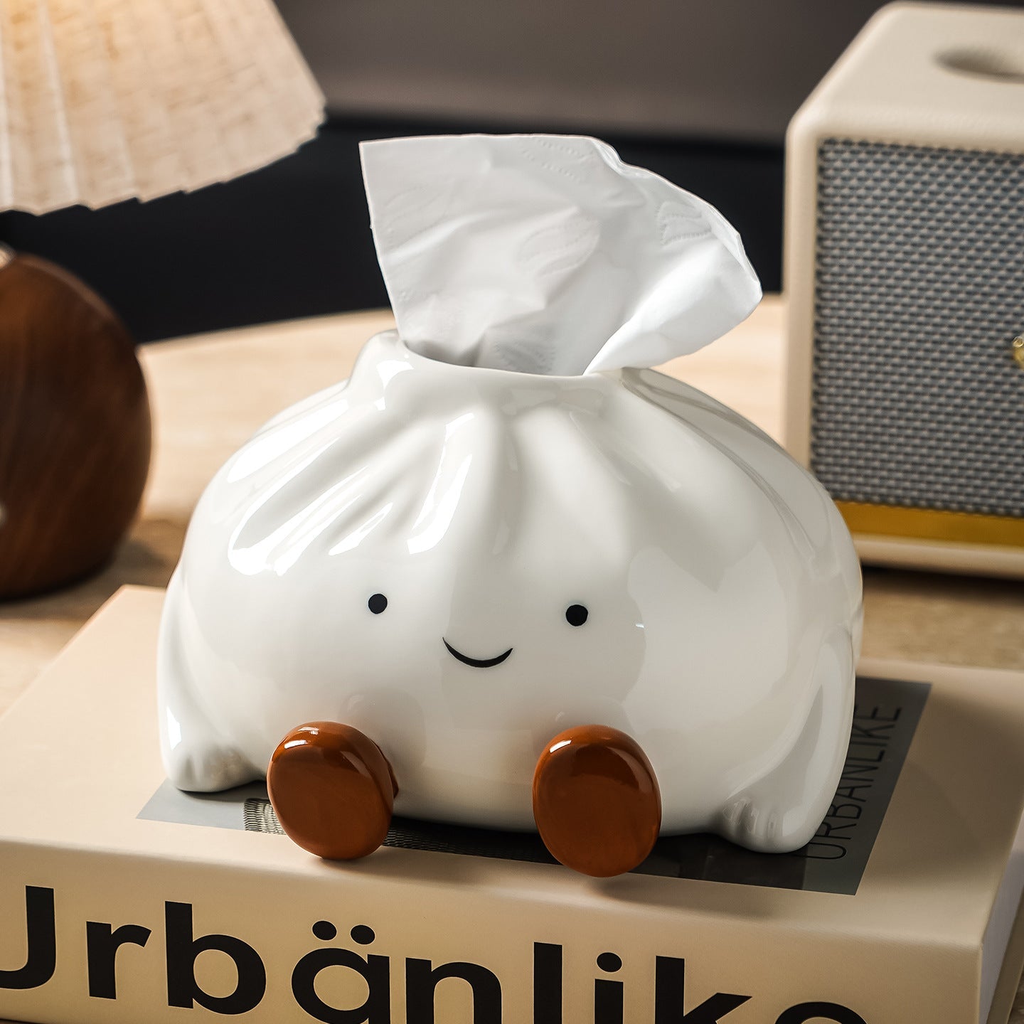 Luno — Ceramic Dumpling Tissue Holder with Glossy Finish