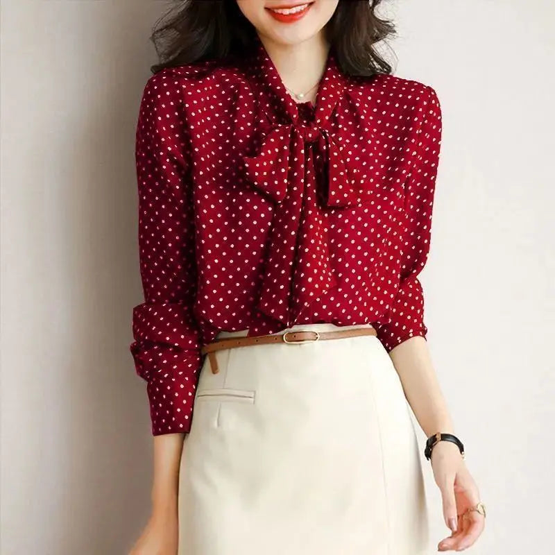 Liora — Lightweight Shawl Collar Blouse with Bow Accents