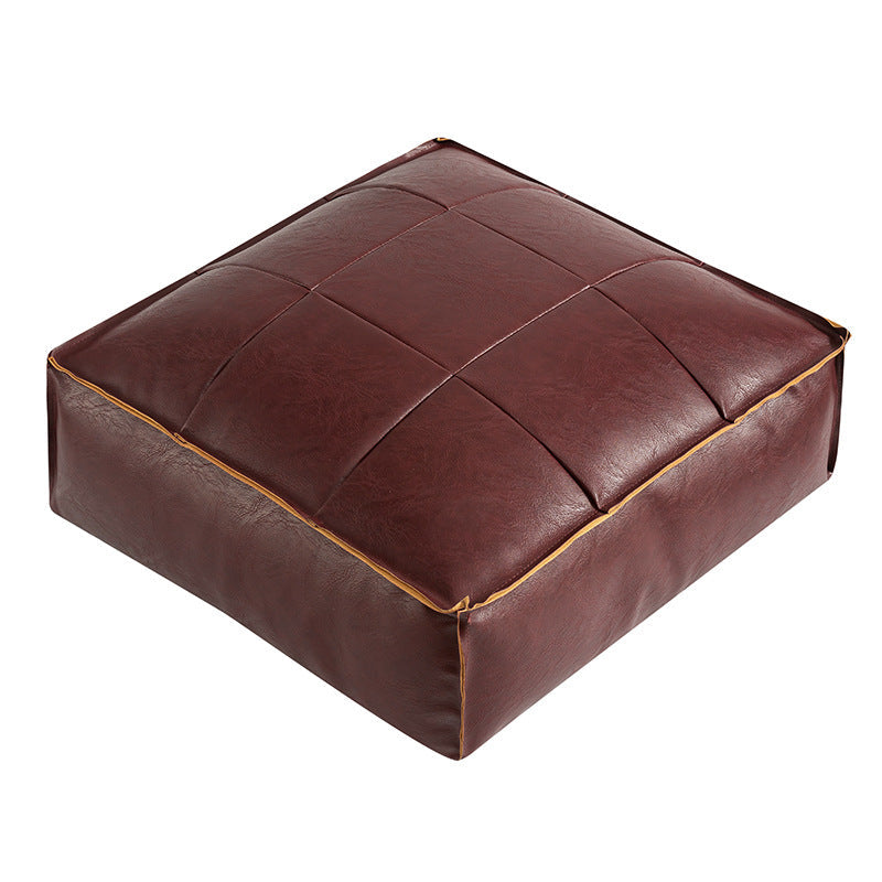 Liora Pouf — Moroccan Faux Leather Floor Cushion with Stitched Grid Design