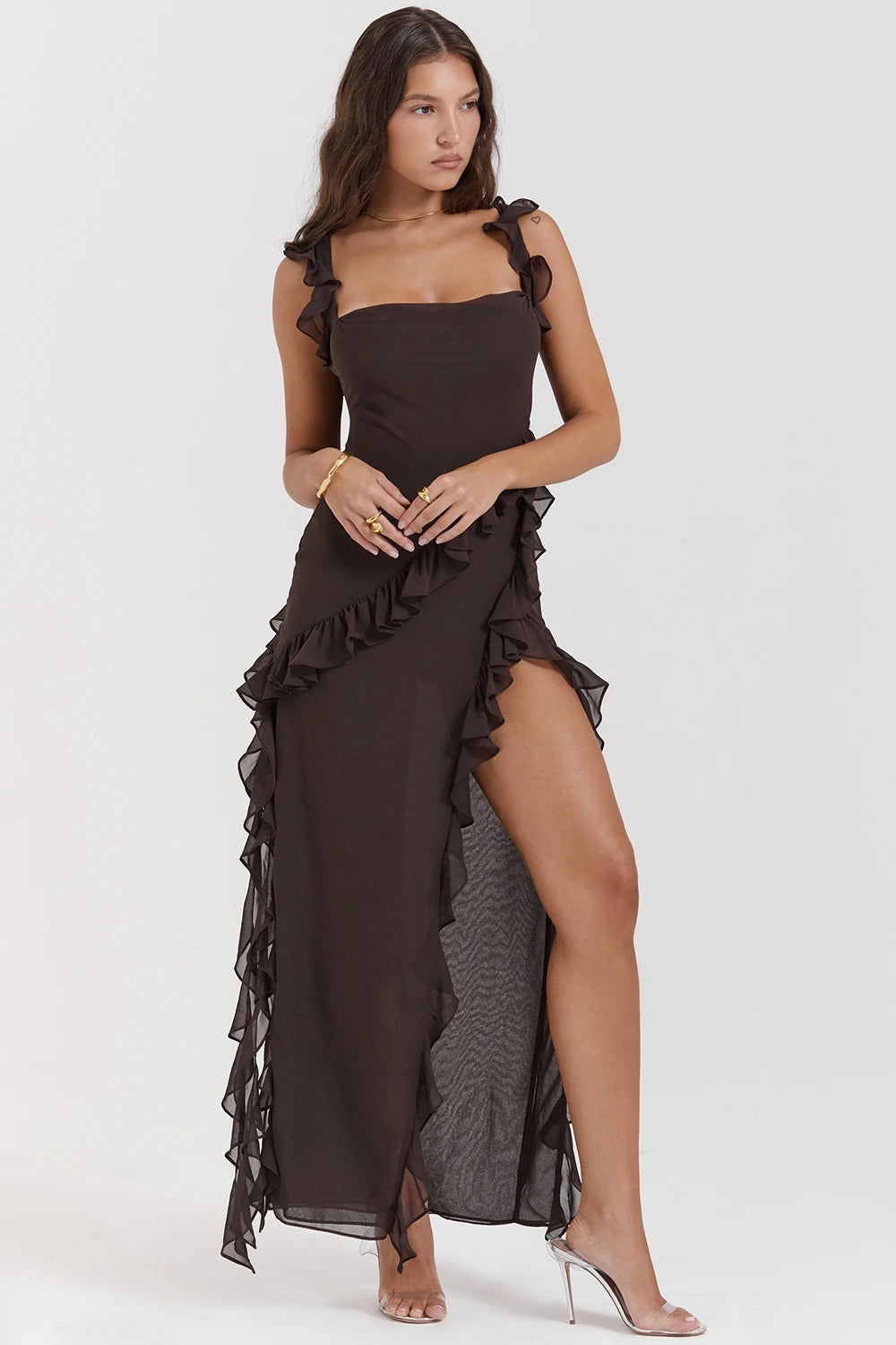 Zynlore Flutter Sleeve Ruffle Maxi Dress