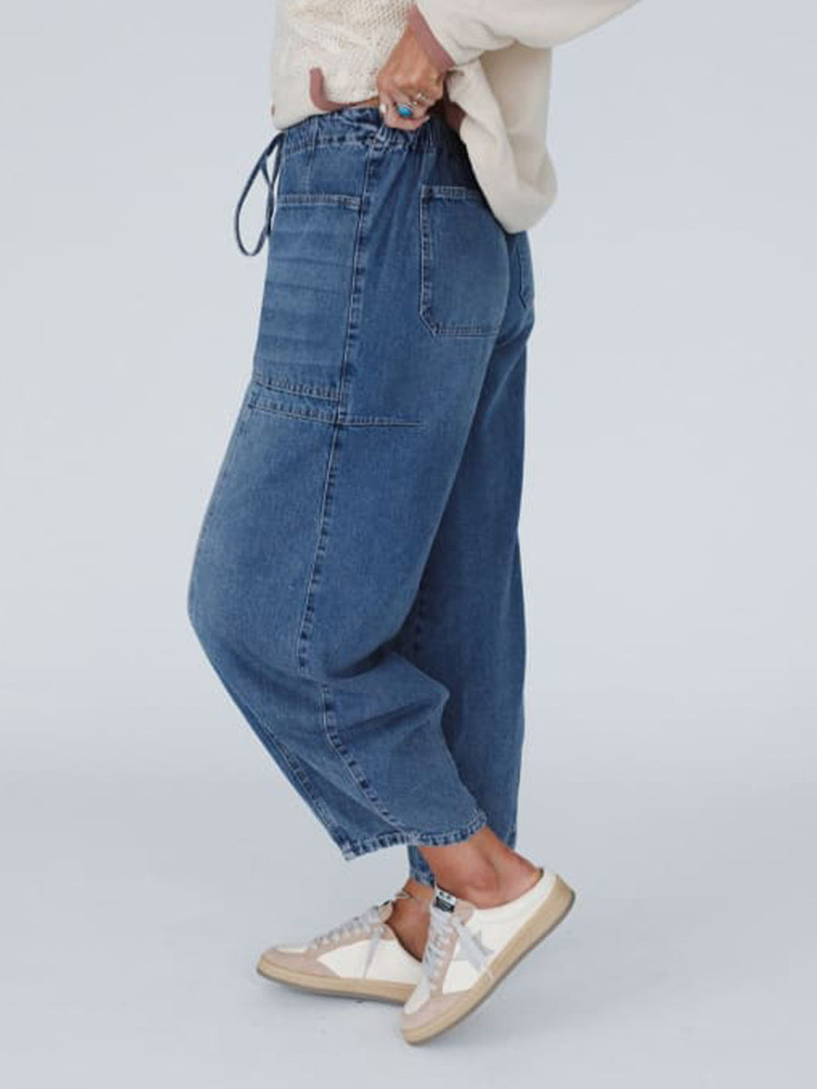 Elara — Women's Relaxed Fit Drawstring Denim Pants with High Waist