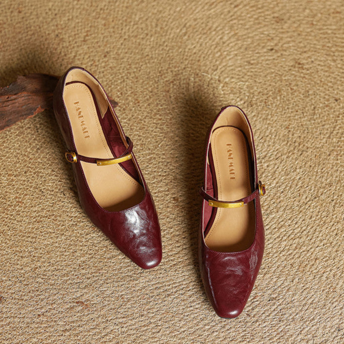 Ellara — Genuine Leather Mary Jane Pumps with Metal-Bit Strap