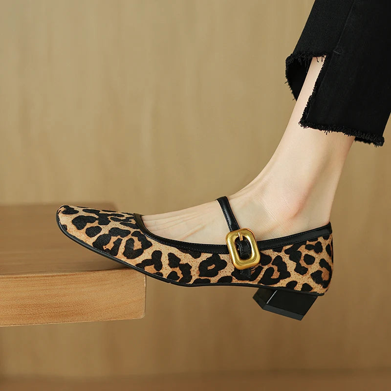 Embera — Genuine Horsehair Square-Toe Pumps with Low Block Heel