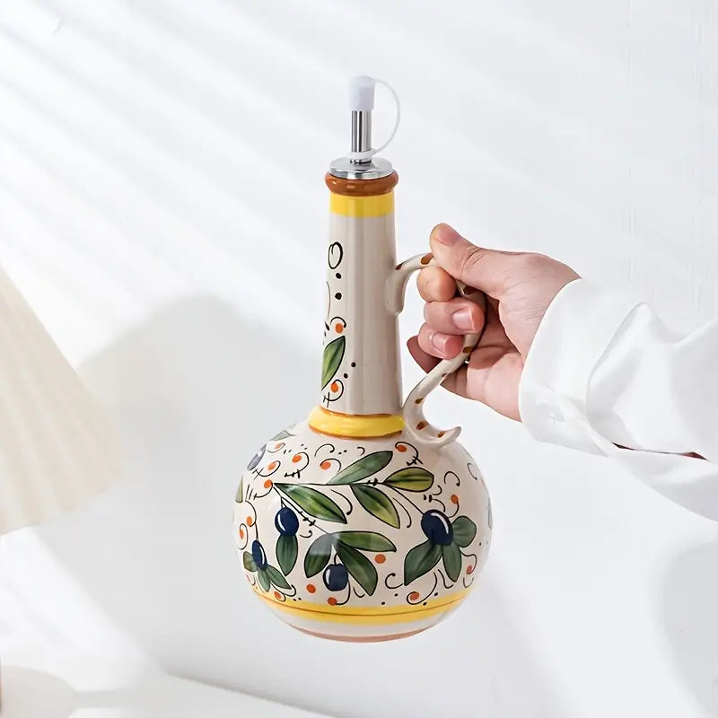 Arlina — Hand-Painted Ceramic Olive Oil Dispenser with Stainless Spout