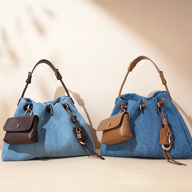 Arlenis — Women’s Genuine Leather and Denim Patchwork Hobo Bag