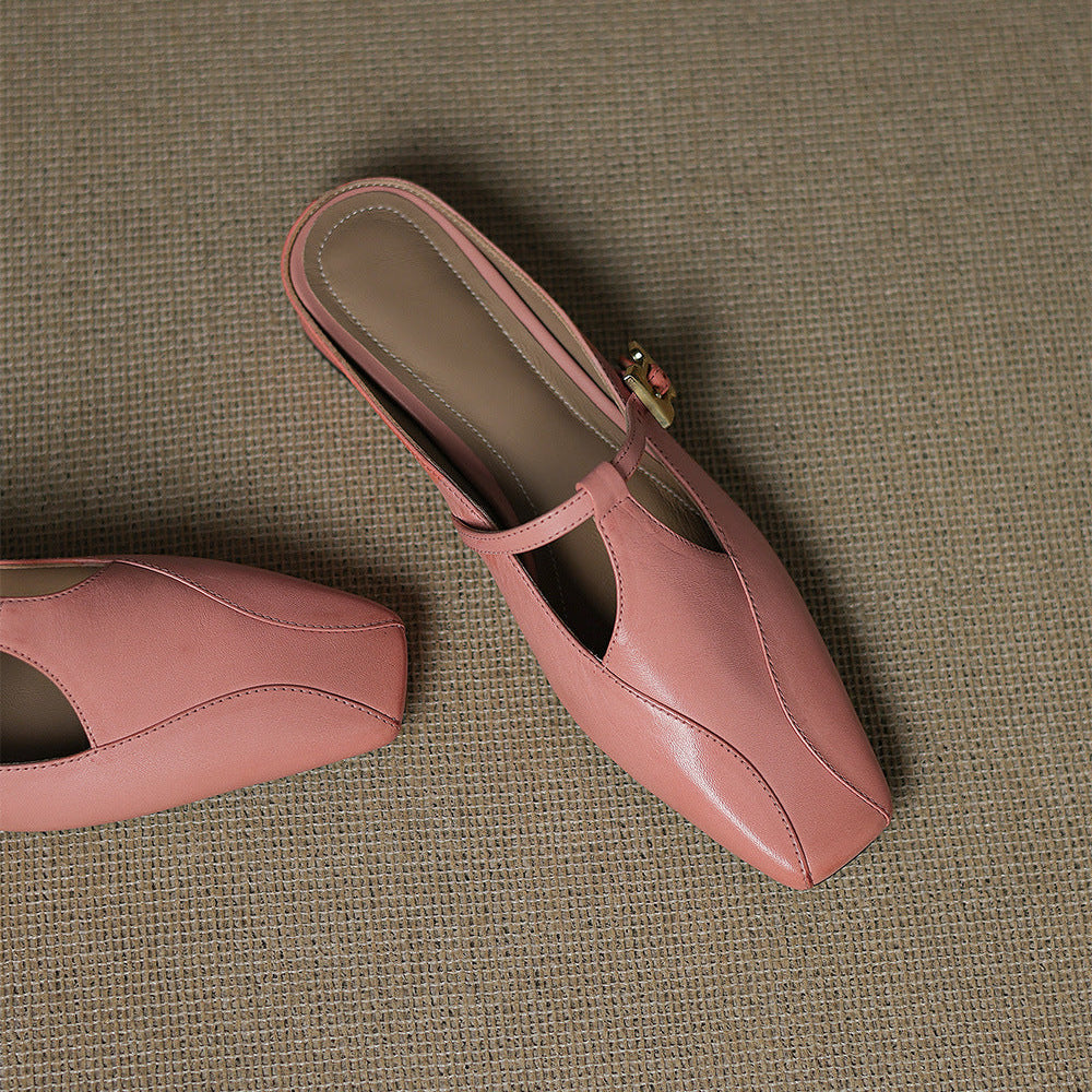 Velora — Genuine Leather T-Strap Mules with Cushioned Heel