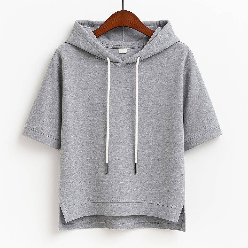 Fintan — Lightweight Short-Sleeve Cotton Blend Hoodie with Adjustable Hood