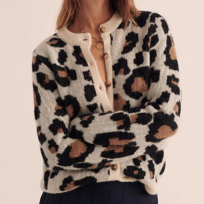 Tavira — Leopard Print Knit Cardigan with Relaxed Fit