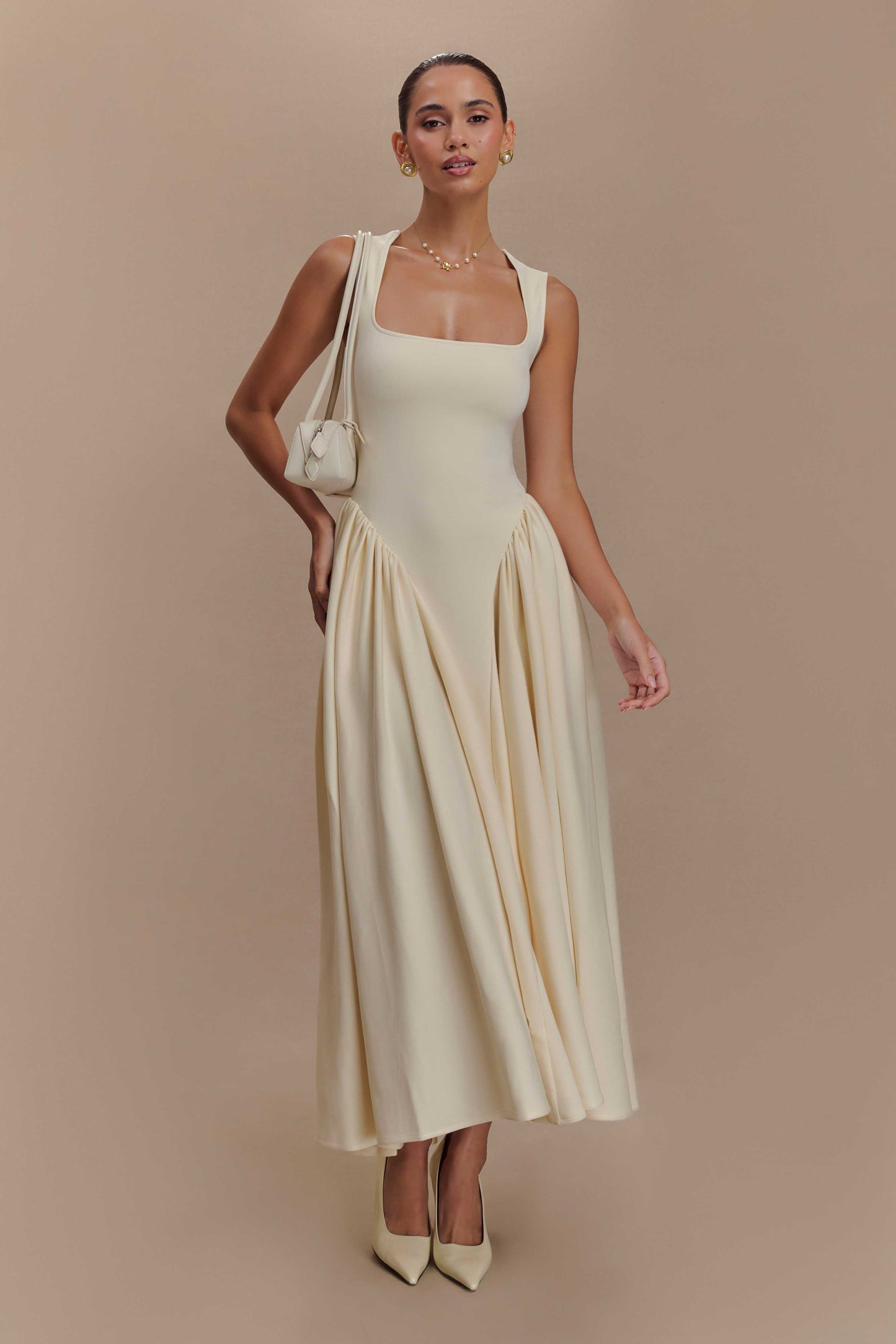 Alvani — Flattering Midi Dress with Structured Fit and Full Skirt