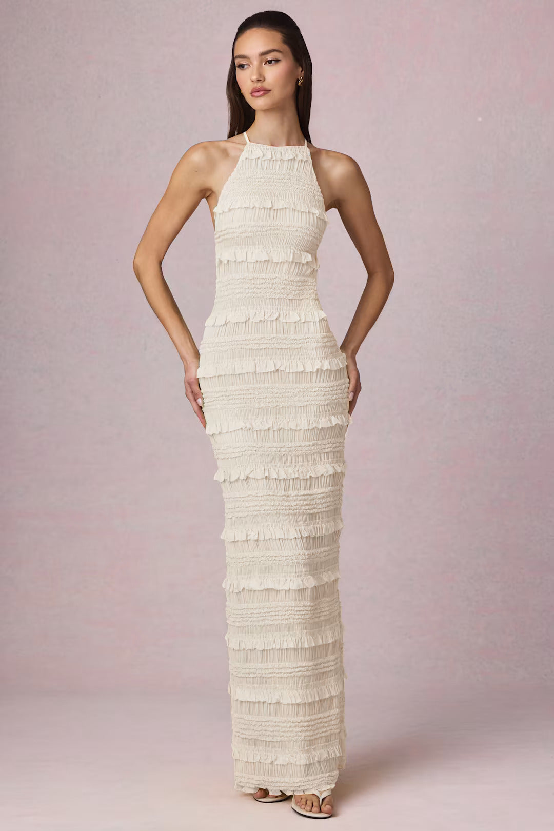 Clarellea — Halter Neck Maxi Dress with Ruffled Open Back