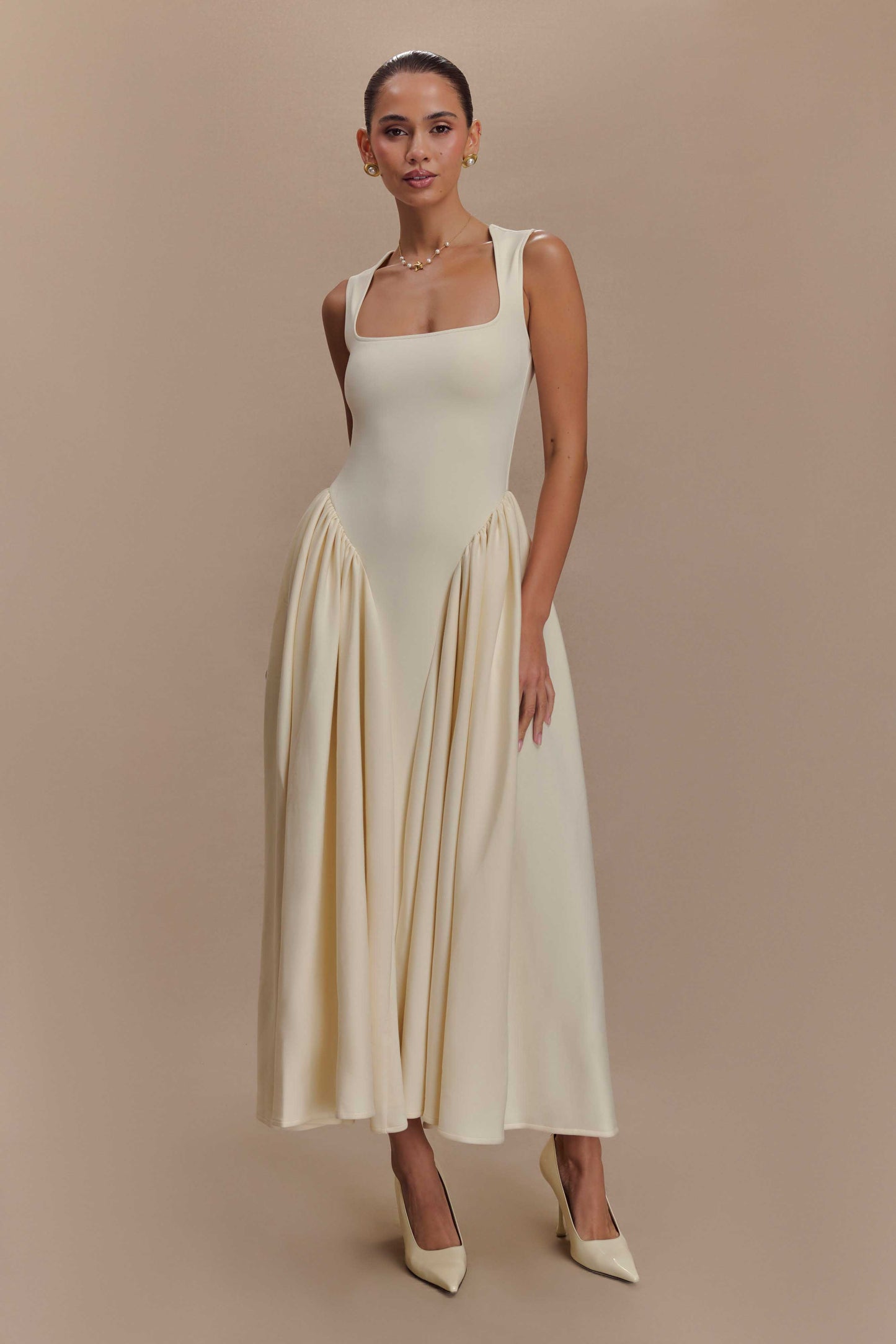 Alvani — Flattering Midi Dress with Structured Fit and Full Skirt