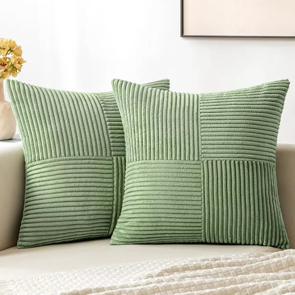 Cordellea — Soft Corduroy Throw Pillow Covers Set with Modern Boho Grid