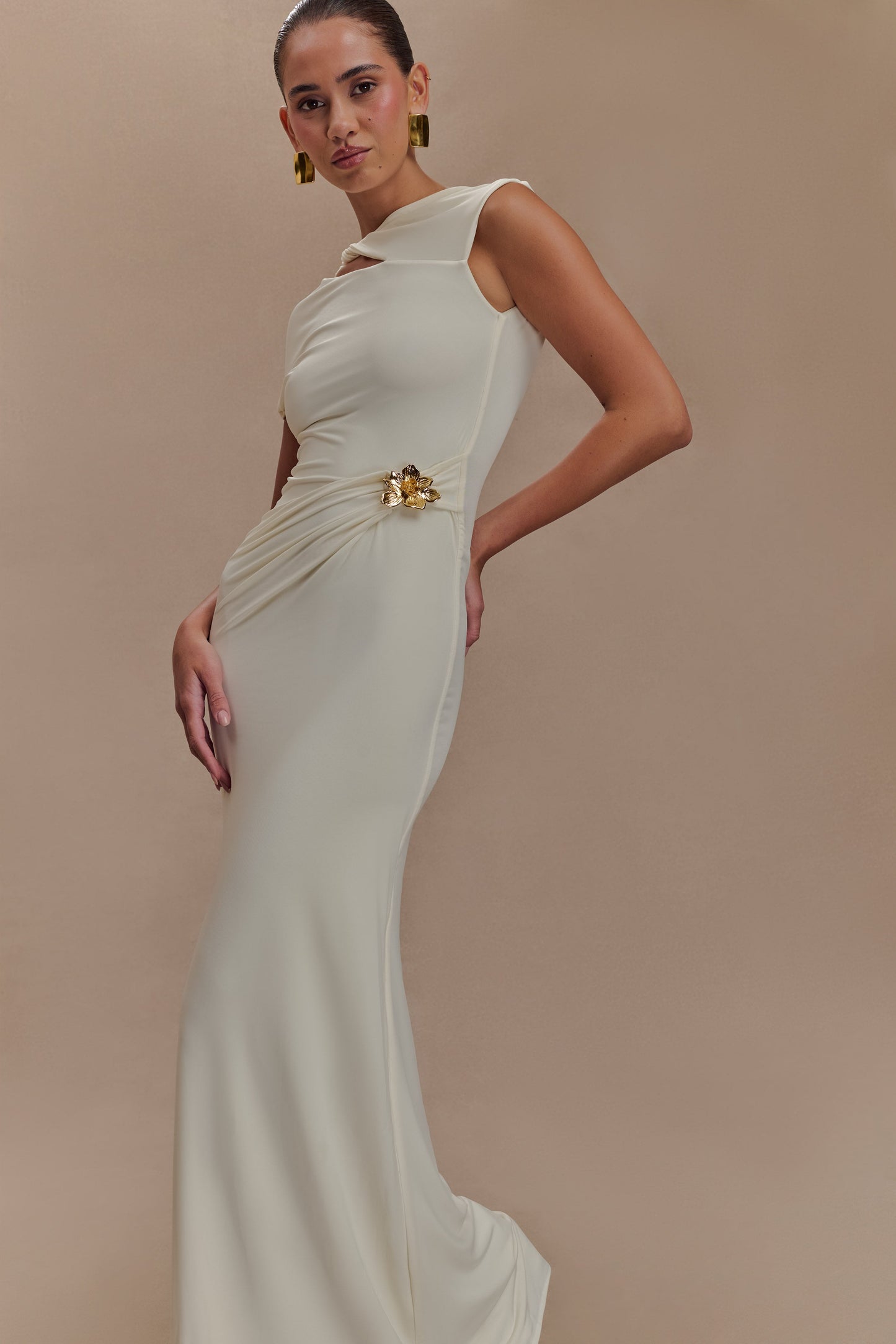 Zentara Slinky Maxi Dress With Hardware - Ivory
