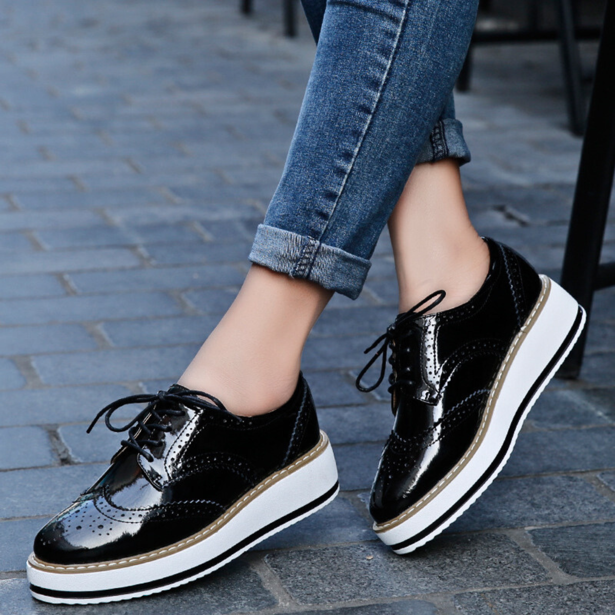 Avalen Platform Oxfords — Glossy Patent Leather Shoes with Chunky Sole