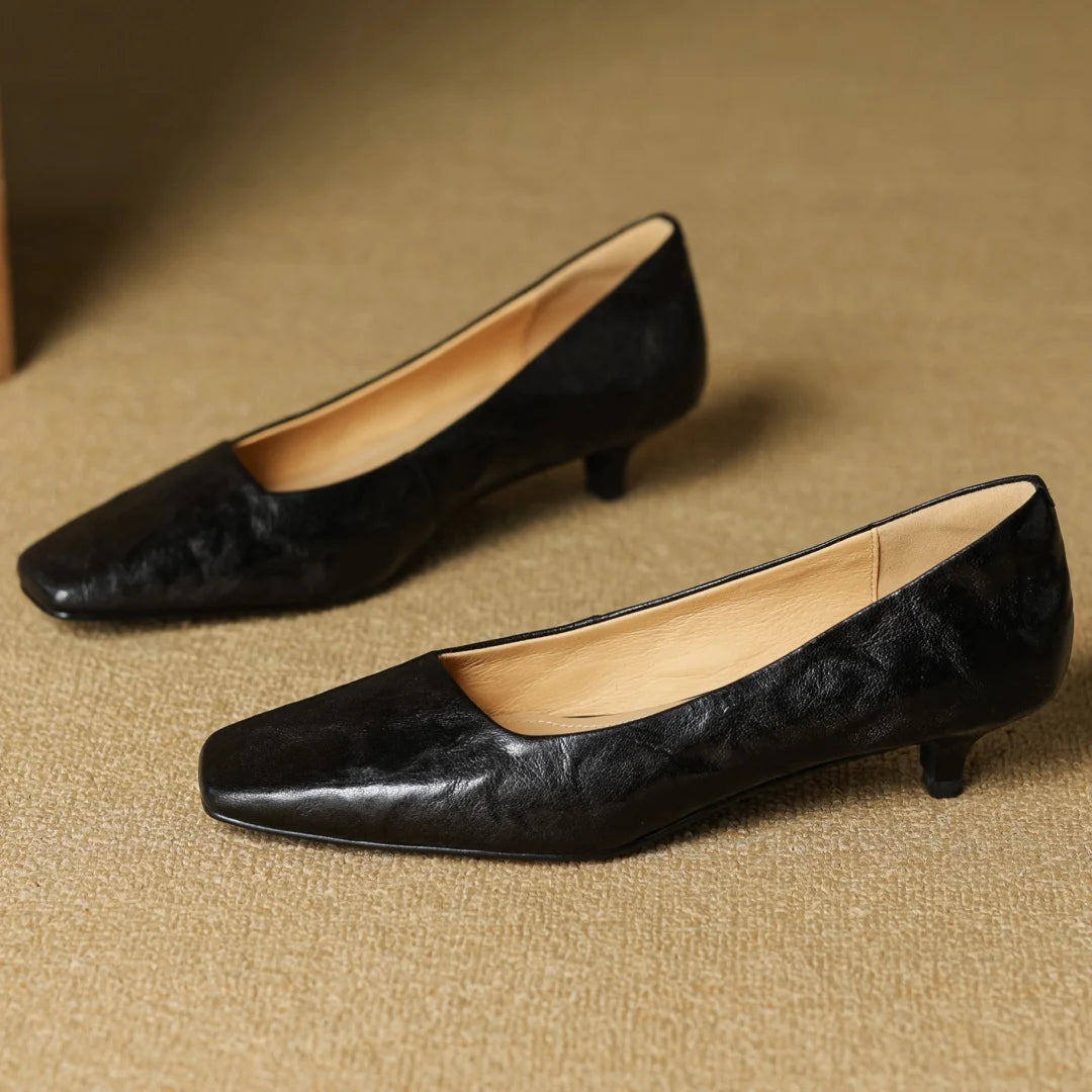 Alaris — Genuine Leather Kitten Heel Pumps with Cushioned Insole