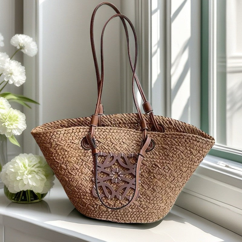 Liora — Handcrafted Straw Beach Bag with Adjustable Faux Leather Handles