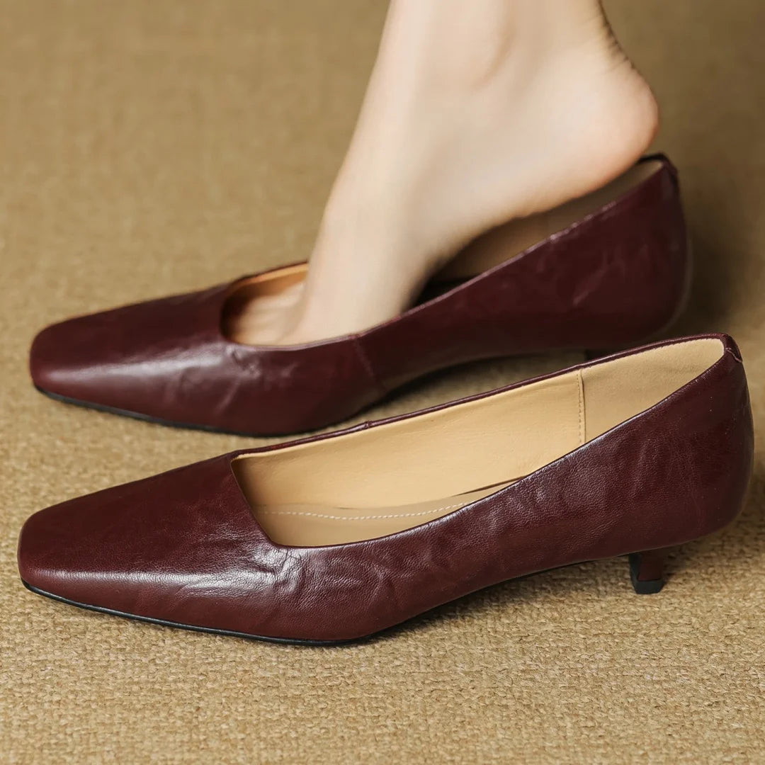 Alaris — Genuine Leather Kitten Heel Pumps with Cushioned Insole