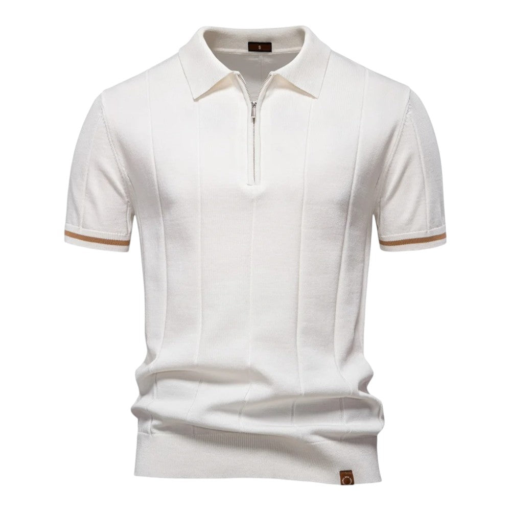 Corvinis — Men's Breathable Zip Collar Polo Shirt with Knit Texture