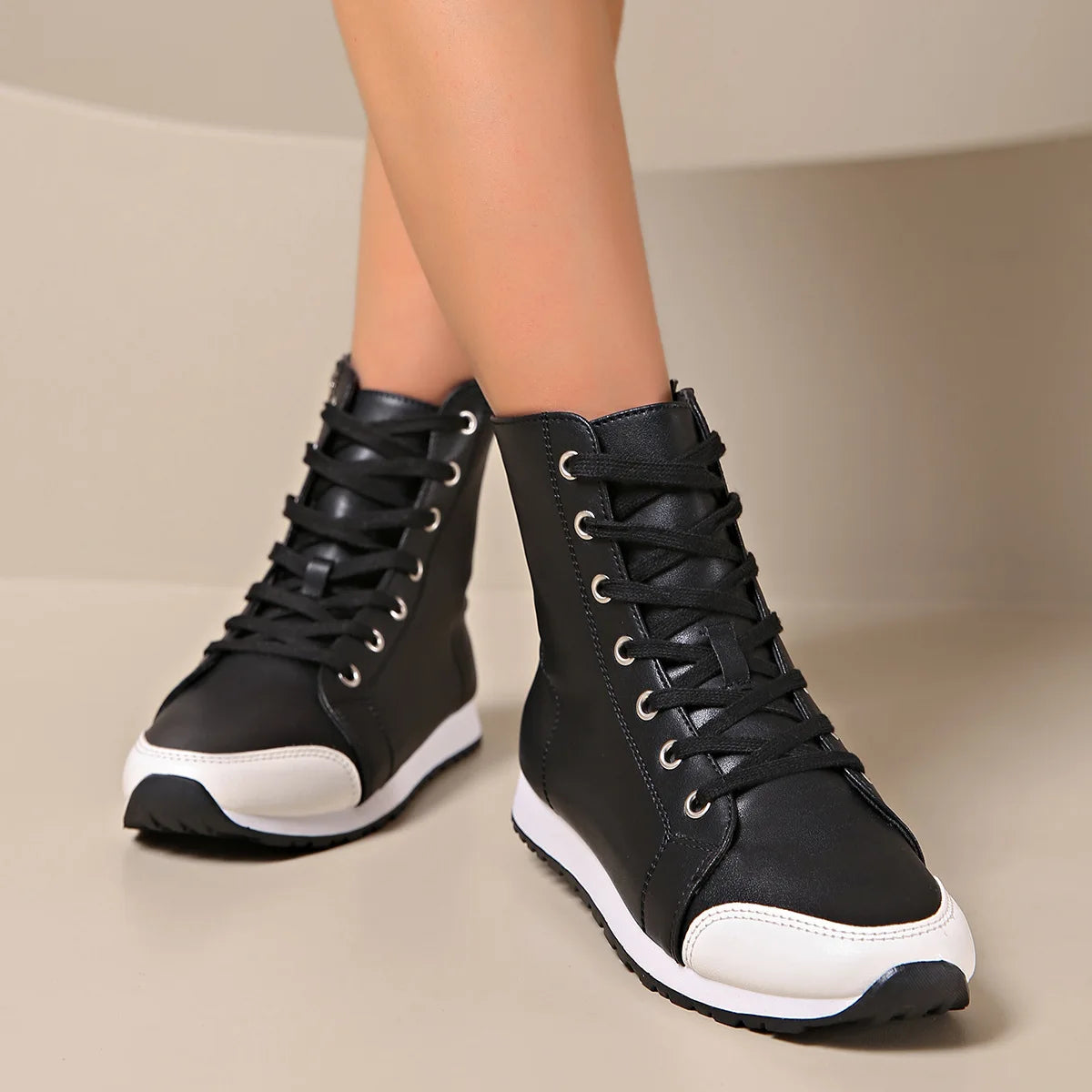 Ervion — Faux Leather High-Top Sneakers with Side Zipper Closure