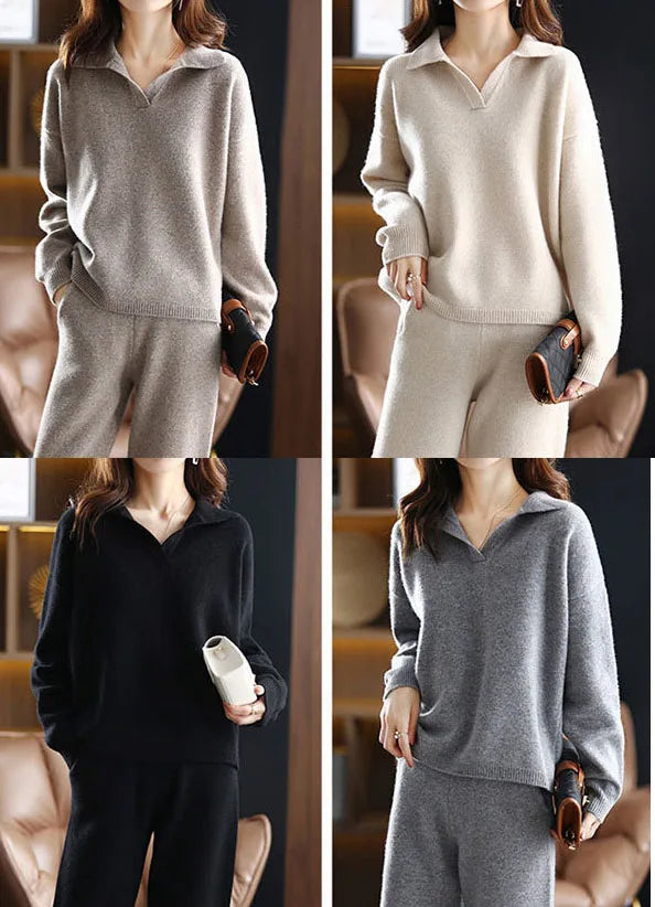Liora — Cashmere Blend Polo Knit Two-Piece Set for Comfort