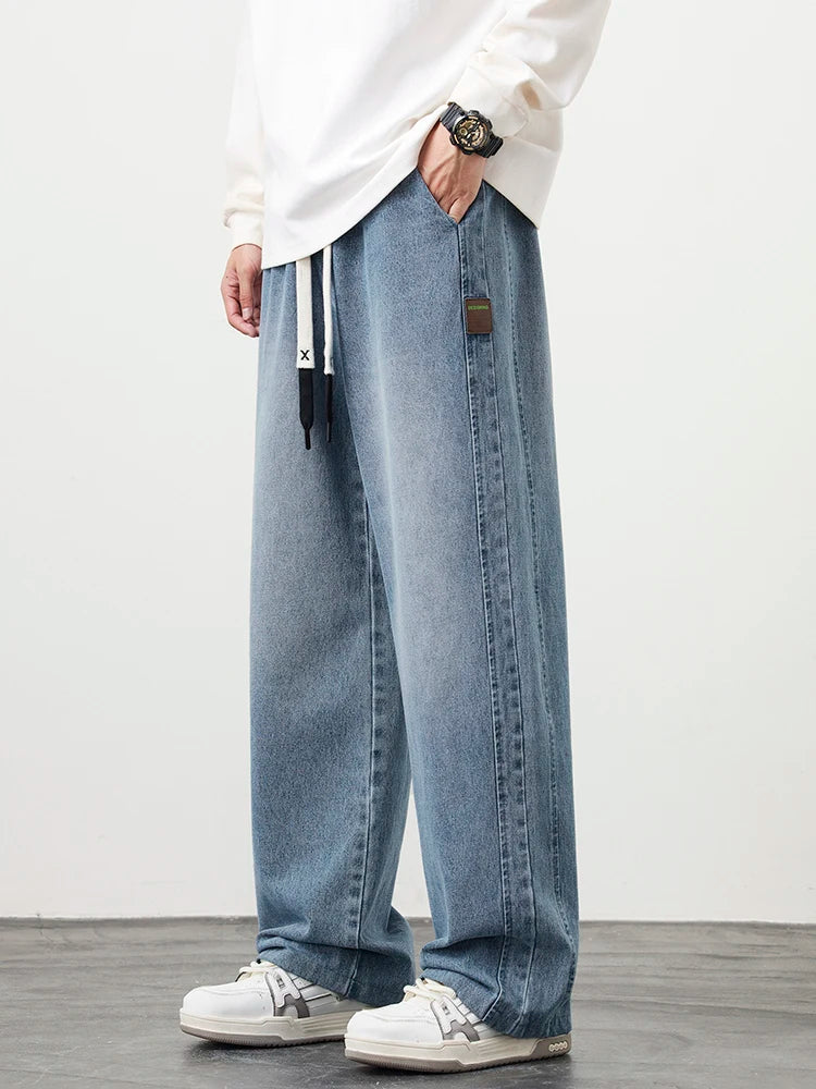 Emryn Wide-Leg Denim Pants — Relaxed Fit with Adjustable Drawstring Waist
