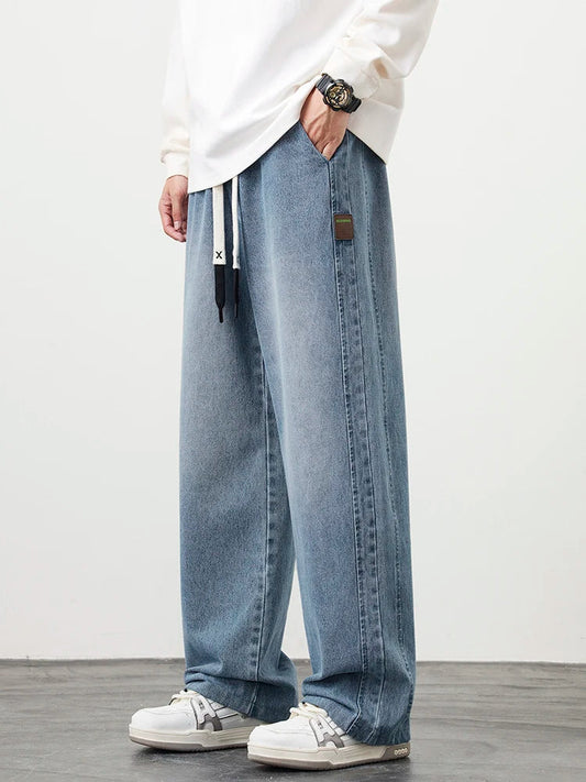 Emryn Wide-Leg Denim Pants — Relaxed Fit with Adjustable Drawstring Waist