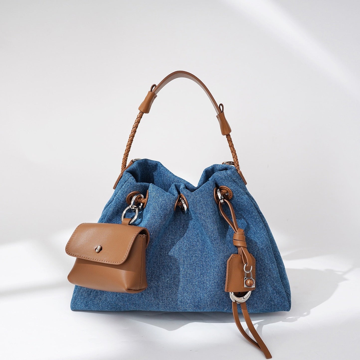 Arlenis — Women’s Genuine Leather and Denim Patchwork Hobo Bag