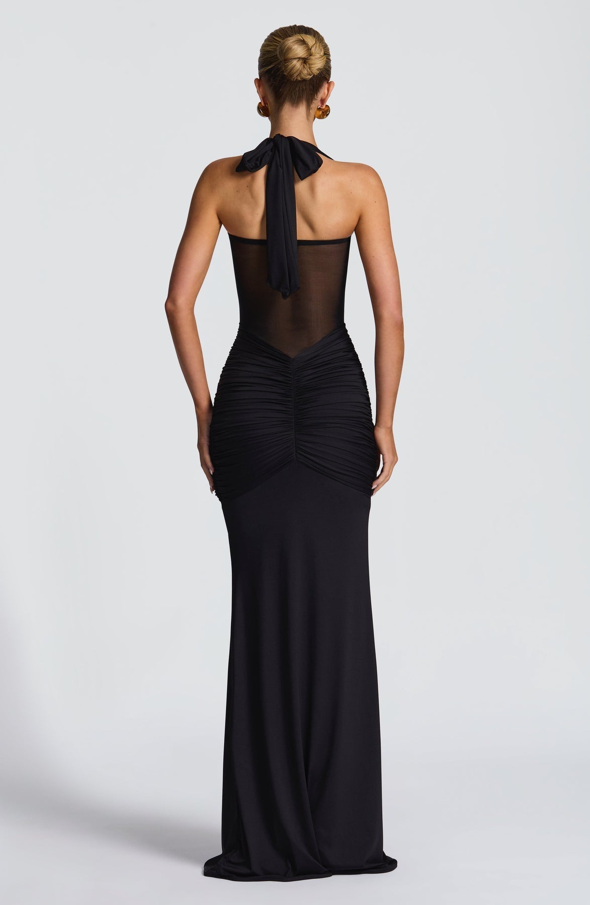Liora — Sheer Mesh Bodycon Maxi Dress with Ruched Waist