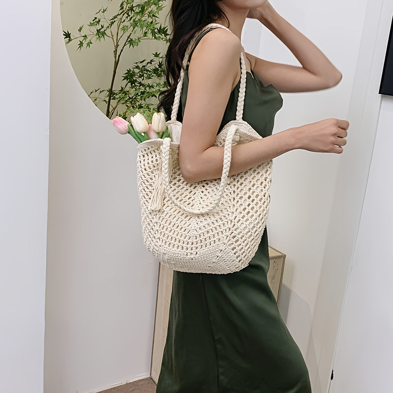 Ardena — Oversized Handcrafted Cotton Crochet Tote with Tassels