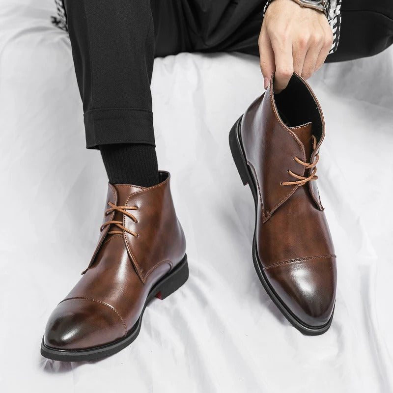 Marlowe — Men’s Polished Cap-Toe Dress Boots with Cushioned Comfort