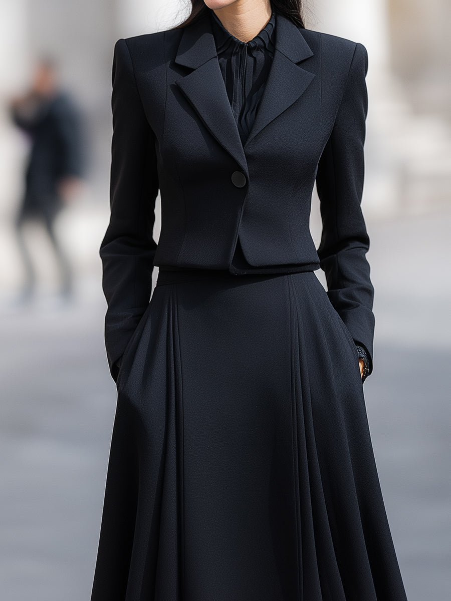 Larein — Tailored Blazer and Pleated Midi Skirt Set with Structured Fit