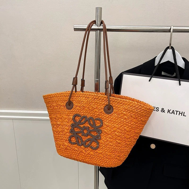 Liora — Handcrafted Straw Beach Bag with Adjustable Faux Leather Handles