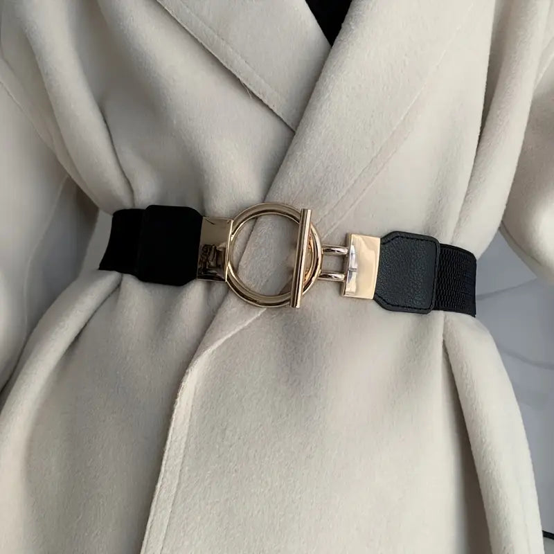 Jarin Belt — Stretch Waist Belt with Gold-Tone Circle Buckle
