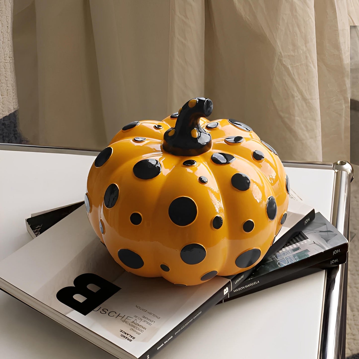 Liora — Polka Dot Resin Pumpkin Decor with Glossy Finish