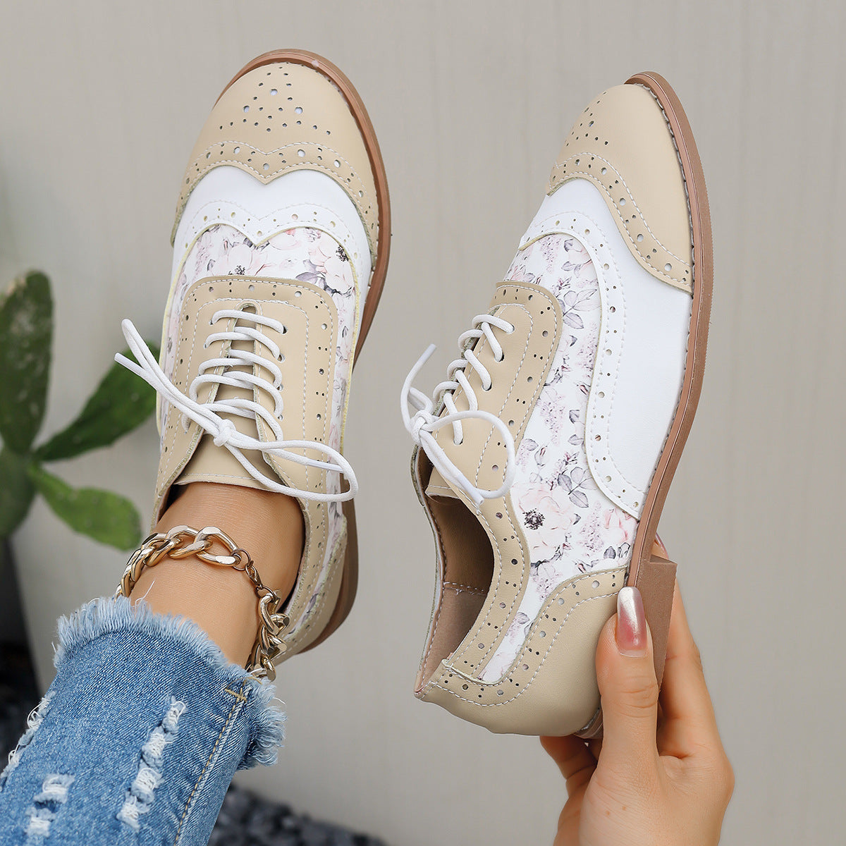 Renly Pastela — Pastel Brogue Oxfords with Floral Accents