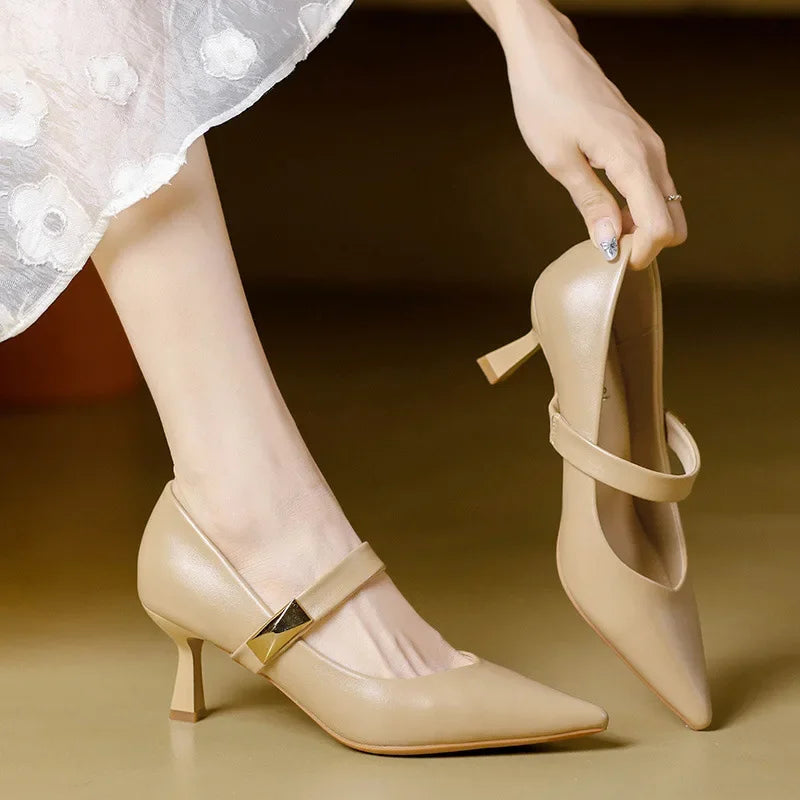 Lorien — Genuine Leather Mary Jane Heels with Kitten Heel and Cushioned Insole