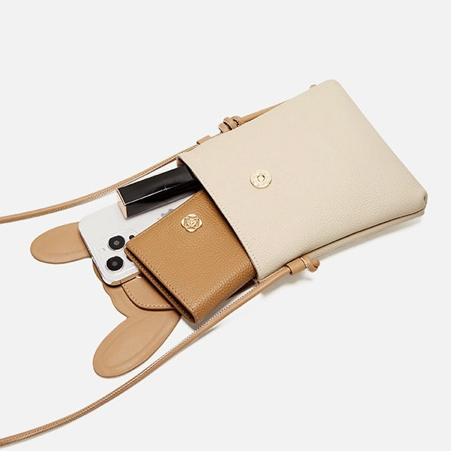 Liora — Women's Genuine Leather Mini Crossbody Phone Bag with Rabbit Design