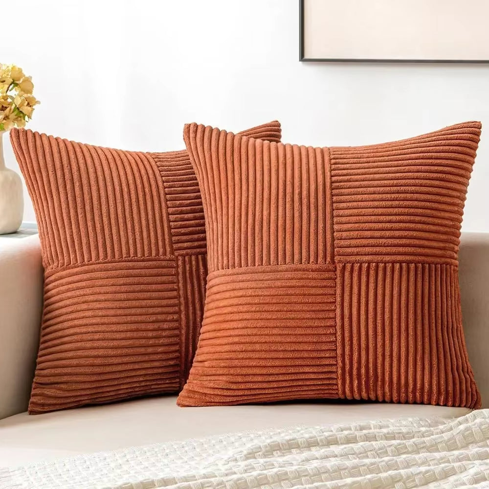 Cordellea — Soft Corduroy Throw Pillow Covers Set with Modern Boho Grid