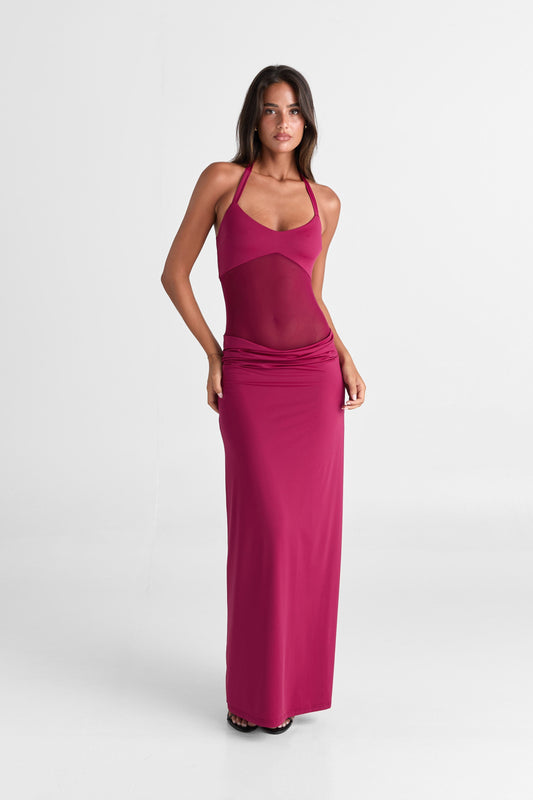 Sorella — Elegant Maxi Dress with Sheer Mesh Waist Detailing