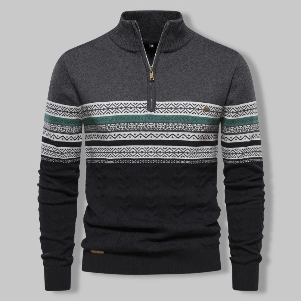 Norla — Men's Cable-Knit Quarter Zip Sweater with Alpine Pattern
