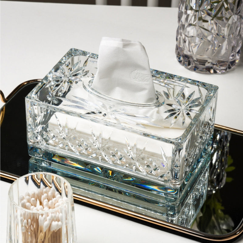 Valen — Faceted Acrylic Tissue Box with Crystal Detailing