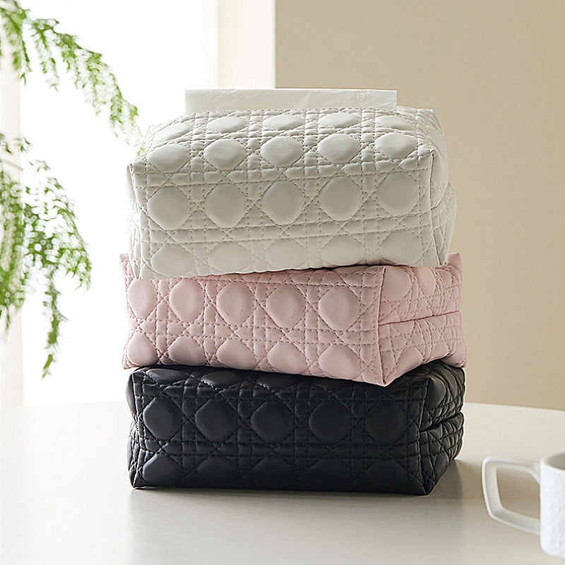 Velora — Quilted Faux Leather Tissue Holder with Modern Design