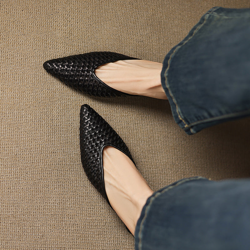 Calina — Genuine Leather Woven Heels with Cushioned Insole