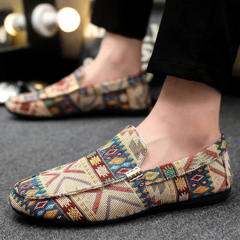 Liora Canvas Loafers — Lightweight Breathable Shoes with Aztec Design