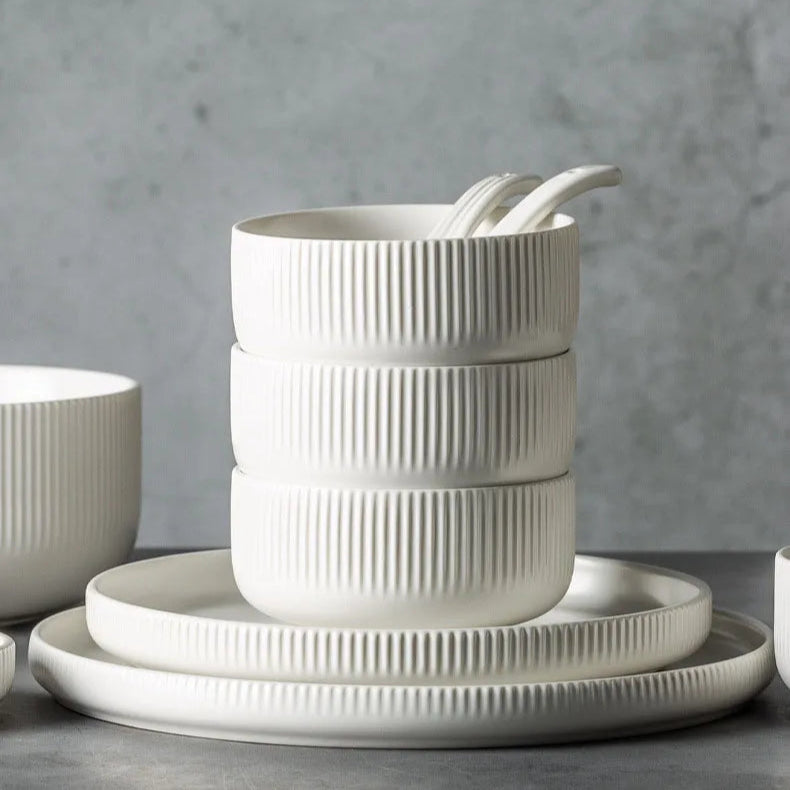 Caldara — Ribbed Ceramic Dinnerware Set with Matte Finish